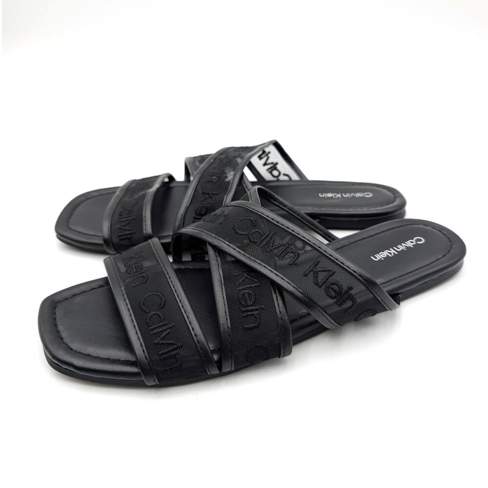 Calvin Klein Bestina Strappy Logo Sandals Open Toe Women's Black Size US9M EU39